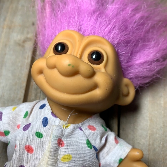 Vintage Russ PJs Pajamas Troll Doll 5" Troll 90s Toy 80s Toy Purple Pink Hair - Picture 2 of 6